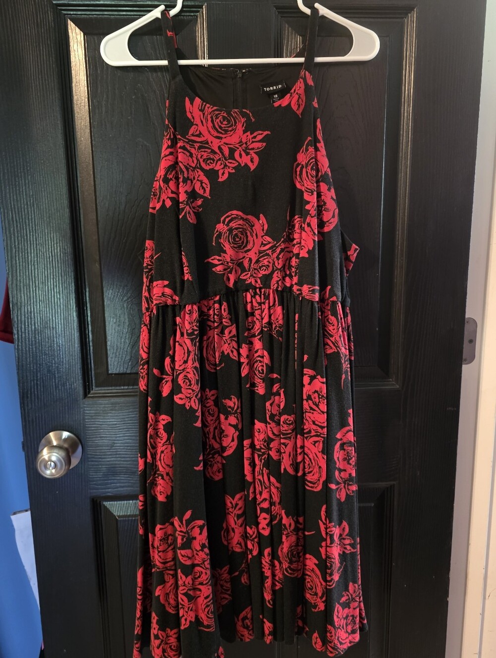 Black And Pink Sleeveless Rose Print Dress